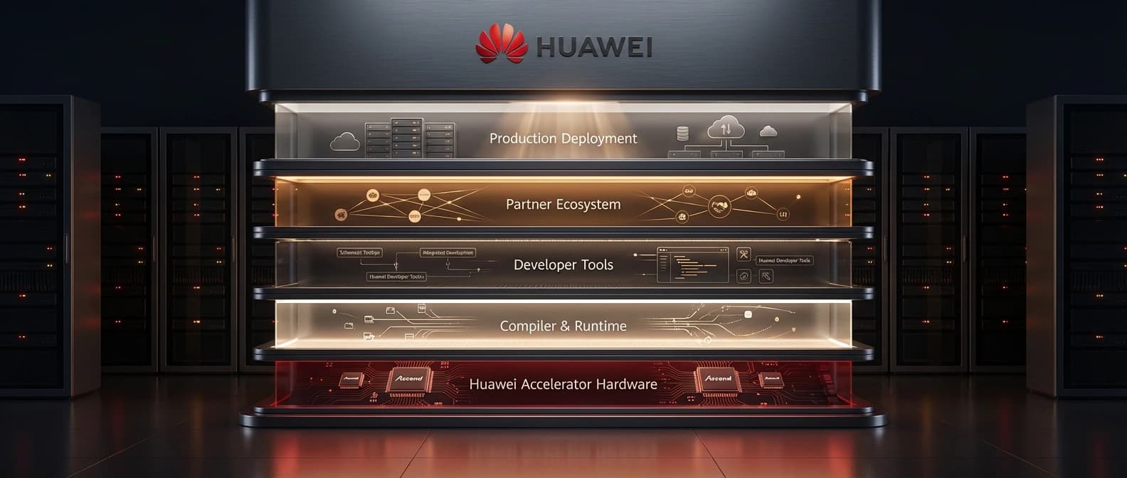 Layered figure showing accelerator hardware, software toolchains, developer ecosystems, and application deployment as steps in an AI stack.