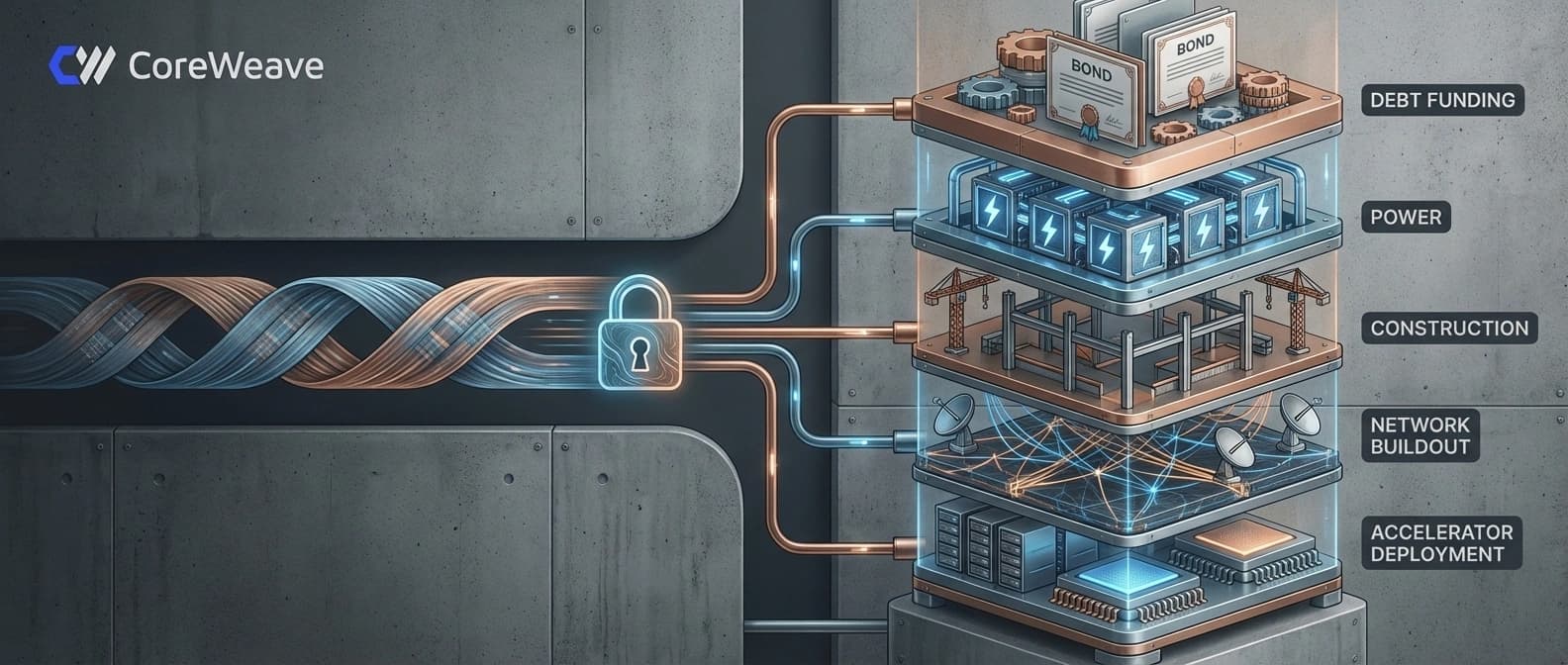 Editorial figure showing long-term customer commitments on one side and the cloud provider's financing and buildout requirements on the other.