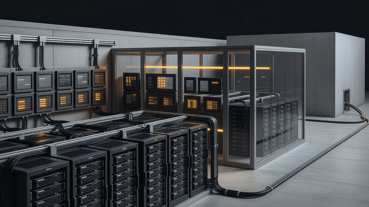Editorial illustration of a sealed sovereign AI control room where policy gates, local GPUs, and Microsoft-managed software layers sit inside one customer-controlled boundary.
