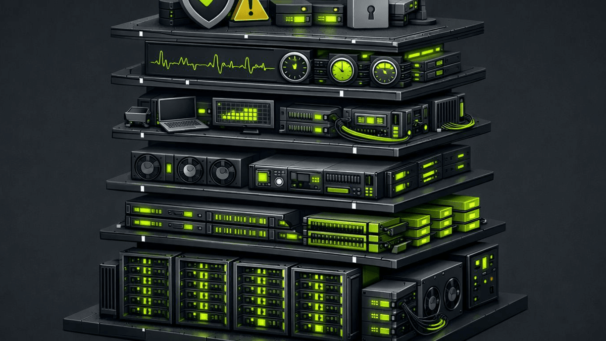 Cost-stack diagram showing compute, throughput, latency, ops time, idle capacity, and safety overhead as parts of inference economics.