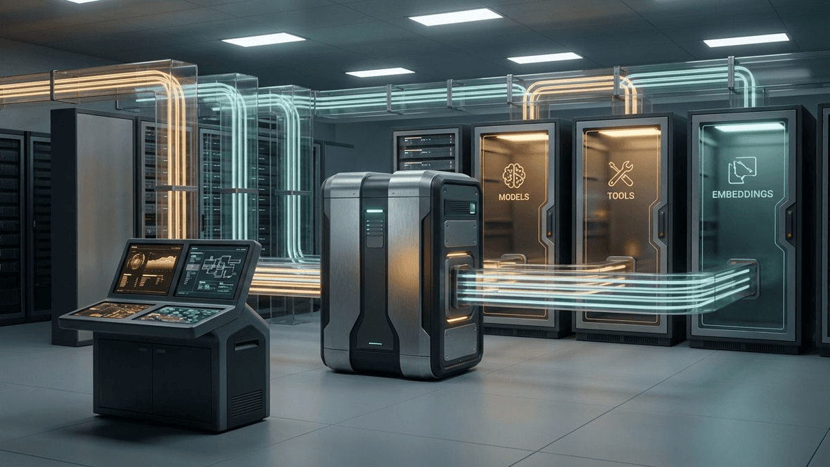 A local gateway console and agent map rendered as an OpenAI-style control surface, with requests flowing through one agent to models, tools, and embeddings behind the scenes.