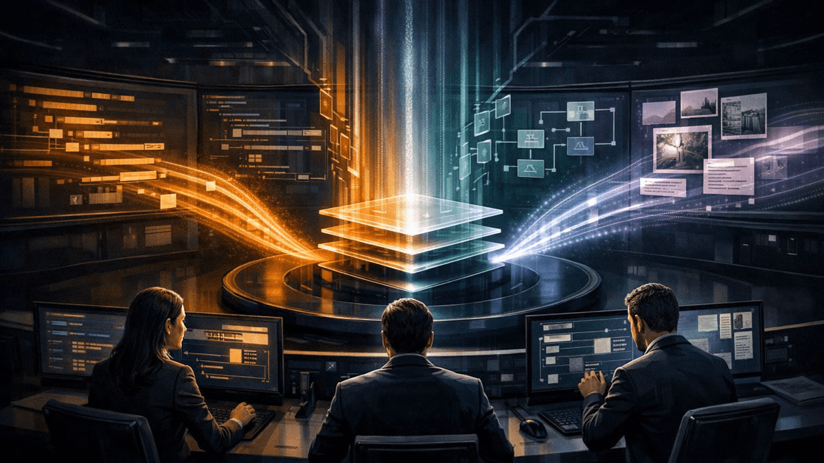 Editorial illustration of a post-training control room where tool calls, reasoning traces, and visual inputs converge into one reliability layer for AI agents.