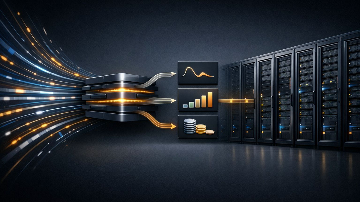 Editorial diagram showing model requests flowing through a kernel layer that reshapes latency, utilization, and cost before workloads reach Blackwell GPU racks.