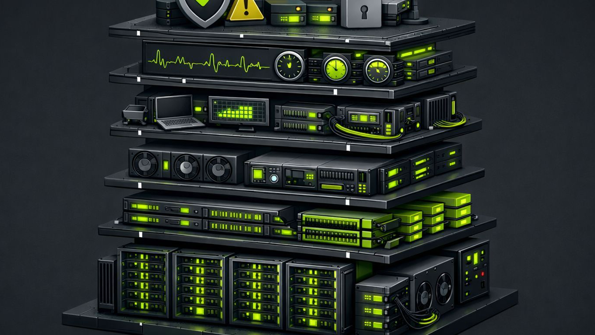 Cost-stack diagram showing compute, throughput, latency, ops time, idle capacity, and safety overhead as parts of inference economics.
