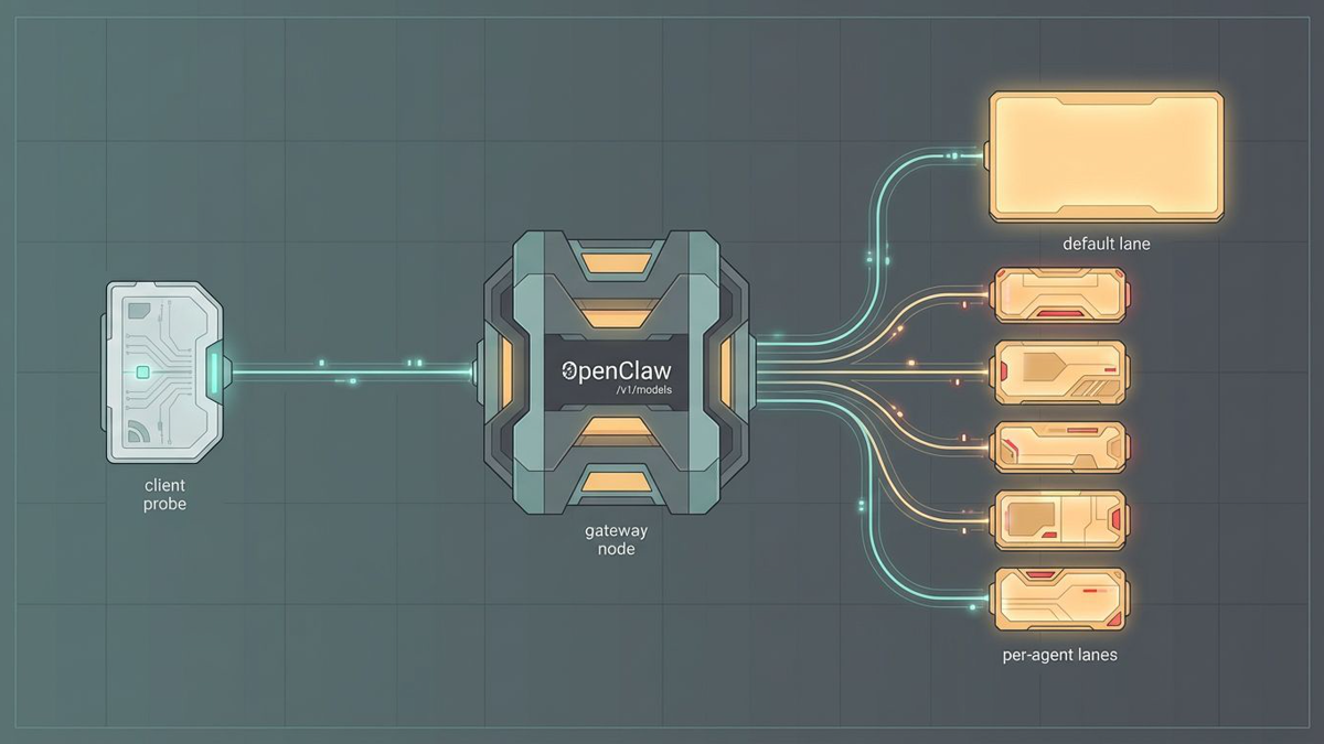 A diagram-like editorial illustration showing OpenClaw agents presented as model aliases that OpenAI-style clients can discover through one gateway.