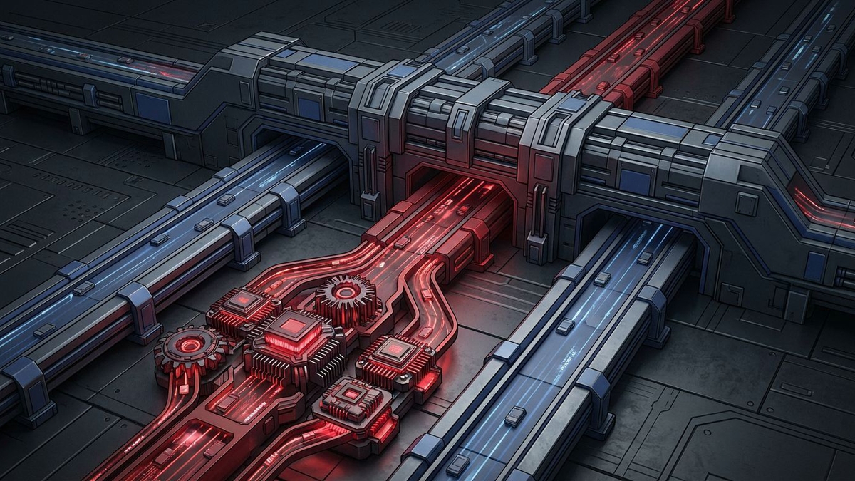 Editorial diagram showing one portable attention layer spanning multiple GPU hardware lanes while an AMD ROCm lane branches into specialized acceleration paths underneath it.